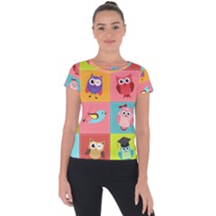 Owls Pattern Abstract Art Vector Cartoon Short Sleeve Sports Top  by Salman4z