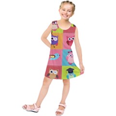 Owls Pattern Abstract Art Vector Cartoon Kids  Tunic Dress by Salman4z