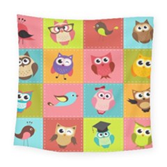 Owls Pattern Abstract Art Vector Cartoon Square Tapestry (large) by Salman4z