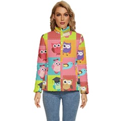 Owls Pattern Abstract Art Vector Cartoon Women s Puffer Bubble Jacket Coat by Salman4z