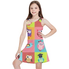 Owls Pattern Abstract Art Vector Cartoon Kids  Lightweight Sleeveless Dress by Salman4z