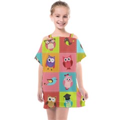 Owls Pattern Abstract Art Vector Cartoon Kids  One Piece Chiffon Dress by Salman4z