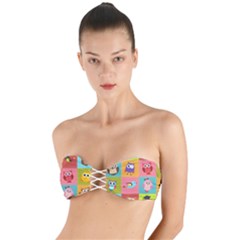 Owls Pattern Abstract Art Vector Cartoon Twist Bandeau Bikini Top by Salman4z