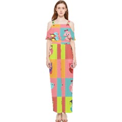 Owls Pattern Abstract Art Vector Cartoon Draped Sleeveless Chiffon Jumpsuit by Salman4z