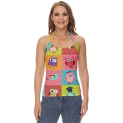 Owls Pattern Abstract Art Vector Cartoon Basic Halter Top by Salman4z