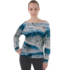 Waves Wave Nature Beach Off Shoulder Long Sleeve Velour Top by Salman4z