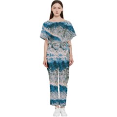 Waves Wave Nature Beach Batwing Lightweight Chiffon Jumpsuit by Salman4z