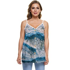 Waves Wave Nature Beach Casual Spaghetti Strap Chiffon Top by Salman4z