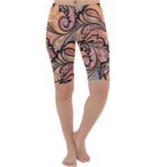 Colorful Background Artwork Pattern Floral Patterns Retro Paisley Cropped Leggings  by Salman4z