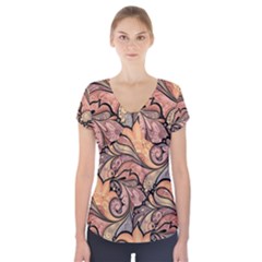 Colorful Background Artwork Pattern Floral Patterns Retro Paisley Short Sleeve Front Detail Top by Salman4z