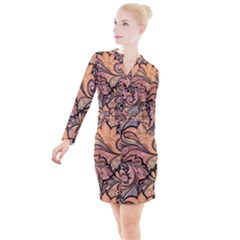 Colorful Background Artwork Pattern Floral Patterns Retro Paisley Button Long Sleeve Dress by Salman4z