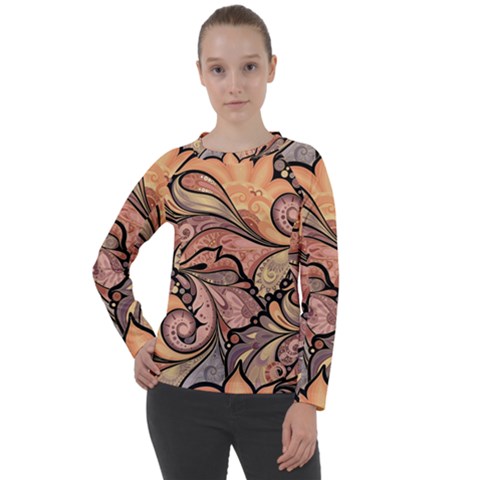 Colorful Background Artwork Pattern Floral Patterns Retro Paisley Women s Long Sleeve Raglan Tee by Salman4z