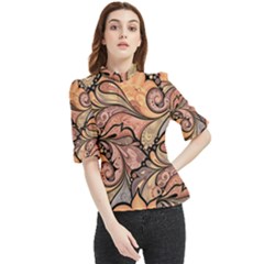 Colorful Background Artwork Pattern Floral Patterns Retro Paisley Frill Neck Blouse