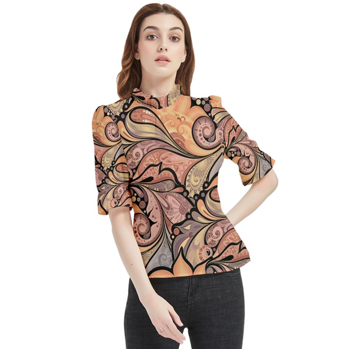 Colorful Background Artwork Pattern Floral Patterns Retro Paisley Frill Neck Blouse