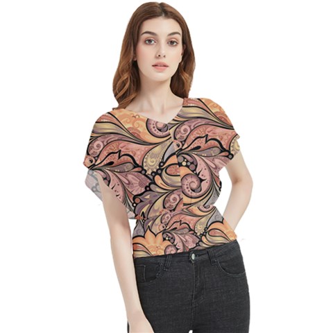 Colorful Background Artwork Pattern Floral Patterns Retro Paisley Butterfly Chiffon Blouse by Salman4z