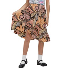 Colorful Background Artwork Pattern Floral Patterns Retro Paisley Kids  Ruffle Flared Wrap Midi Skirt by Salman4z