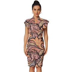 Colorful Background Artwork Pattern Floral Patterns Retro Paisley Vintage Frill Sleeve V-neck Bodycon Dress by Salman4z