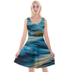 Waves Wave Water Blue Sea Ocean Abstract Reversible Velvet Sleeveless Dress by Salman4z