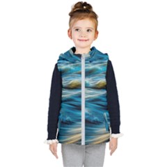 Waves Wave Water Blue Sea Ocean Abstract Kids  Hooded Puffer Vest