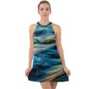 Waves Wave Water Blue Sea Ocean Abstract Halter Tie Back Chiffon Dress View1