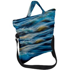 Waves Wave Water Blue Sea Ocean Abstract Fold Over Handle Tote Bag by Salman4z