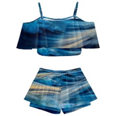 Waves Wave Water Blue Sea Ocean Abstract Kids  Off Shoulder Skirt Bikini by Salman4z