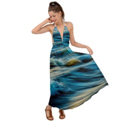 Waves Wave Water Blue Sea Ocean Abstract Backless Maxi Beach Dress