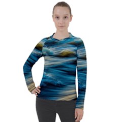 Waves Wave Water Blue Sea Ocean Abstract Women s Pique Long Sleeve Tee