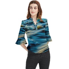 Waves Wave Water Blue Sea Ocean Abstract Loose Horn Sleeve Chiffon Blouse