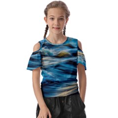 Waves Wave Water Blue Sea Ocean Abstract Kids  Butterfly Cutout Tee