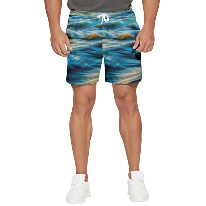 Waves Wave Water Blue Sea Ocean Abstract Men s Runner Shorts