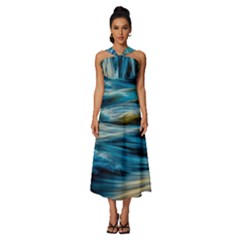 Waves Wave Water Blue Sea Ocean Abstract Sleeveless Cross Front Cocktail Midi Chiffon Dress