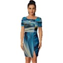 Waves Wave Water Blue Sea Ocean Abstract Fitted Knot Split End Bodycon Dress View1