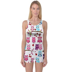 Owl Pattern One Piece Boyleg Swimsuit by Salman4z