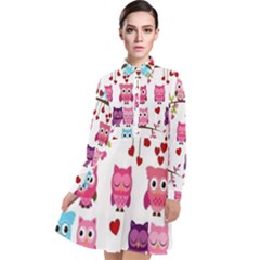 Owl Pattern Long Sleeve Chiffon Shirt Dress by Salman4z