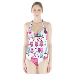 Owl Pattern Halter Swimsuit by Salman4z