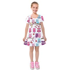 Owl Pattern Kids  Short Sleeve Velvet Dress by Salman4z