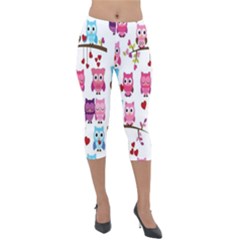 Owl Pattern Lightweight Velour Capri Leggings  by Salman4z