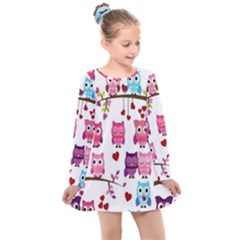 Owl Pattern Kids  Long Sleeve Dress by Salman4z