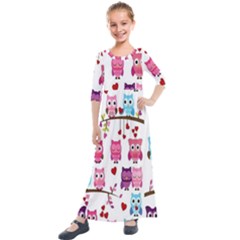 Owl Pattern Kids  Quarter Sleeve Maxi Dress by Salman4z