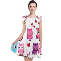 Owl Pattern Tie Up Tunic Dress by Salman4z