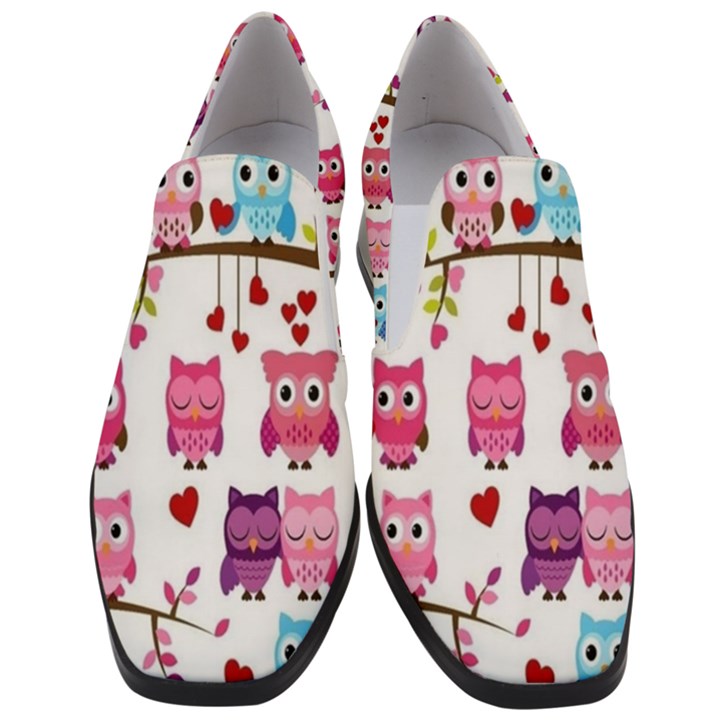 Owl Pattern Women Slip On Heel Loafers