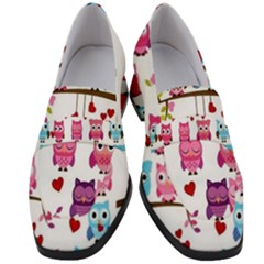 Owl Pattern Women s Chunky Heel Loafers by Salman4z