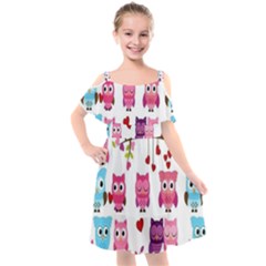 Owl Pattern Kids  Cut Out Shoulders Chiffon Dress by Salman4z