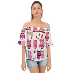 Owl Pattern Off Shoulder Short Sleeve Top by Salman4z