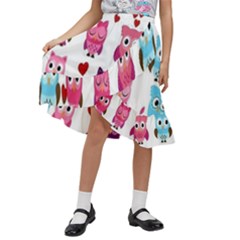 Owl Pattern Kids  Ruffle Flared Wrap Midi Skirt