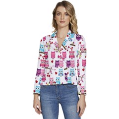 Owl Pattern Women s Long Sleeve Revers Collar Cropped Jacket by Salman4z