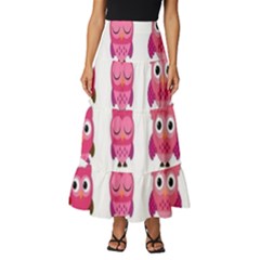 Owl Pattern Tiered Ruffle Maxi Skirt by Salman4z