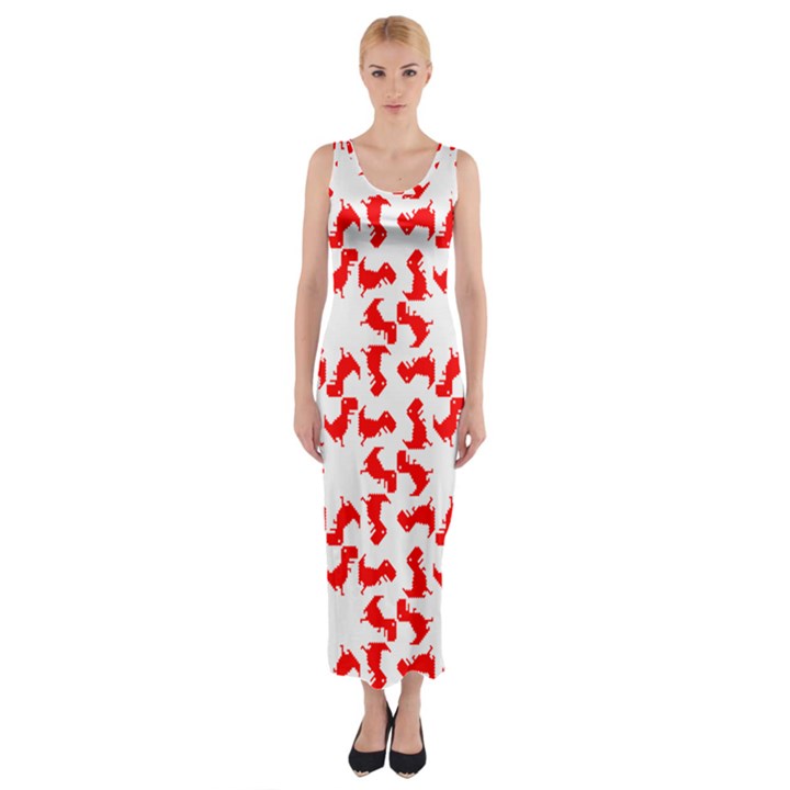 Lonely T-rex Dinosaur Dinosaur Game Pattern Fitted Maxi Dress