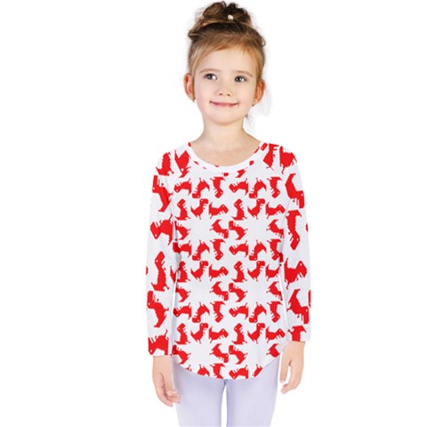 Lonely T-rex Dinosaur Dinosaur Game Pattern Kids  Long Sleeve Tee by Ravend